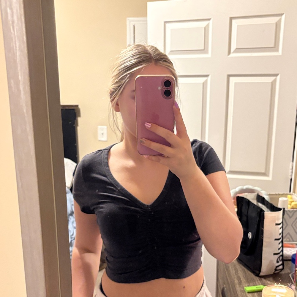 Classic Grey V-Neck Women's Top